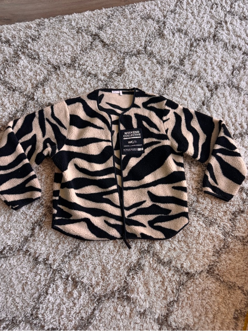 ASOS Weekend Collelctive teddy zip up fleece with zebra print - Size Medium